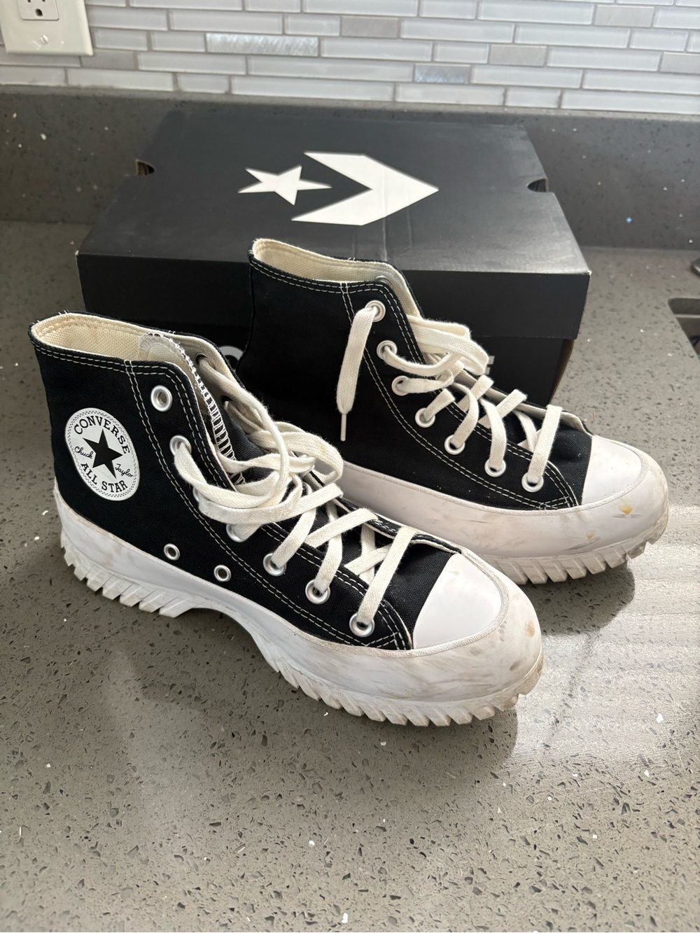 Converse Black & White High-Top Platform Sneakers
